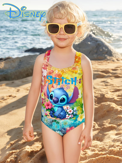 Random Pattern Stitch Hawaiian Print Swimsuit, Suitable for Pool, Beach Party, Water Sports Girls' Clothing