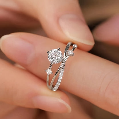 Luxurious Adjustable Starry Sky Ring for Women, Fashionable Engagement Wedding Gift, Geometric Design in Golden, White Golden, Rose Golden - Copper with Synthetic Cubic Zirconia