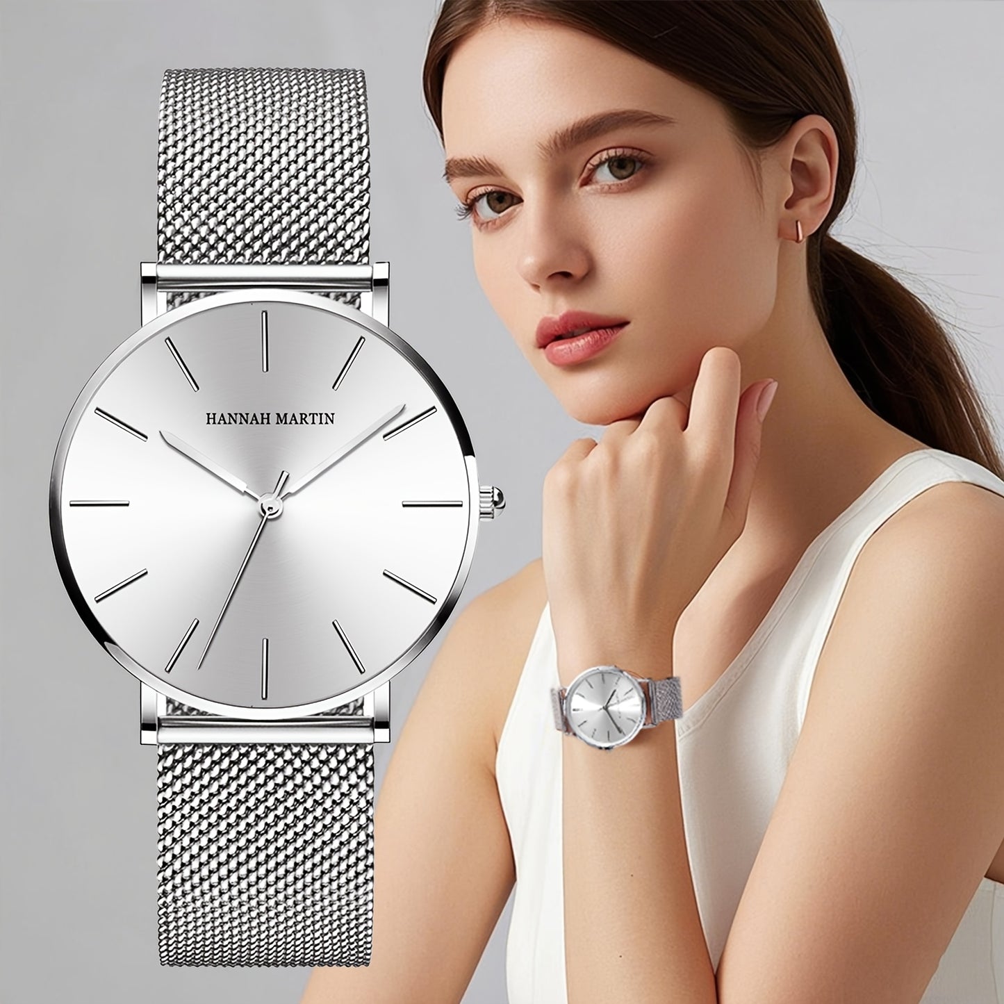 New Arrival 1pc Fashionable 's Rose Golden Watch, Golden & Silvery Stainless Steel Mesh Strap, Gorgeous Quartz Watch, Suitable for Daily Vacation Banquet Wear, Comes with Black Exquisite Box and Also Suitable as Gift - Girlfr