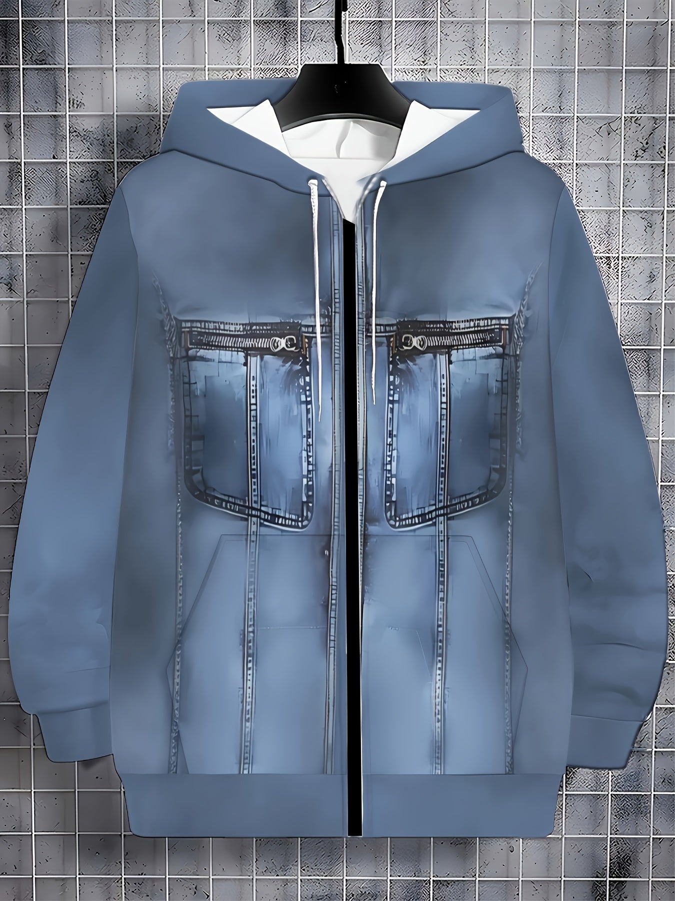 Men's Full-Zip Hoodie Jacket - Two-Tone Zipper Closure (white to), Adjustable Hood, Loose Fit Streetwear Coat - Soft Polyester Outer for Spring/Fall - Casual Outerwear for Everyday & Special Events, Zip Up Hoodie, Outdoor Wea
