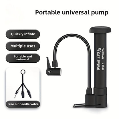 1pc Portable Bike Pump - Multifunctional Ball & Bike Air Pump for Basketball, Football, and Balloons, Manual Operation, Black ABS with Colorful Nozzles, Sports Equipment Pump, Functional Design, Durable Construction