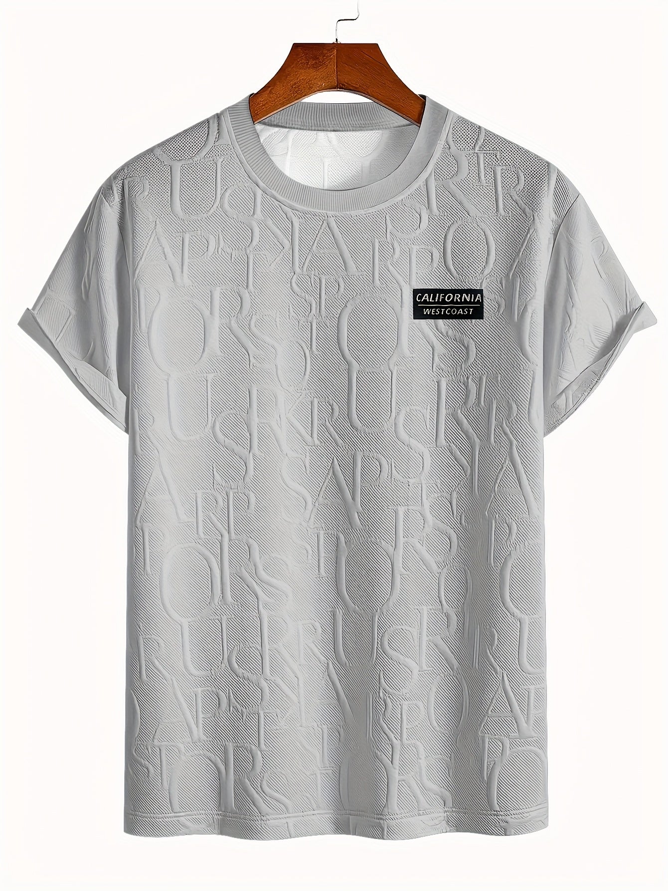 Men's Summer Casual Short Sleeve T-Shirt - Relaxed Fit Round Neck with Vertical Letter Print & Elastic Cuffs, Breathable Fabric for Daily Wear, Commuting & Outdoor Activities, Shirts for Summer