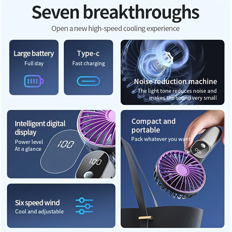 Portable Mini Fan USB Rechargeable with LED Display