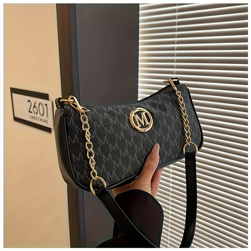 French Vintage Underarm Bag for Women, New Letter Print Crossbody Small Square Bag with Chain Shoulder Handbag, Perfect Lily Women'S Adjustable Crossbody Strap M Logo - Zipper Closure Shoulder Backpack, Suitable for Daily Com