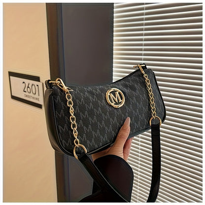 French Vintage Underarm Bag for Women, New Letter Print Crossbody Small Square Bag with Chain Shoulder Handbag, Perfect Lily Women'S Adjustable Crossbody Strap M Logo - Zipper Closure Shoulder Backpack, Suitable for Daily Com