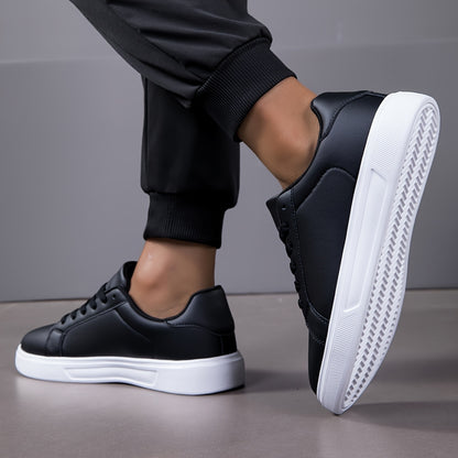 Men's Skate Casual Sneakers - Black & White Geometric Streetwear Design, PU Upper & MD Sole, Breathable Fabric Lining, All-Season Comfort for Urban Fashion, Outdoor Hiking, Daily Wear - Ideal Holiday Gift, Skate Shoes, Outdoo