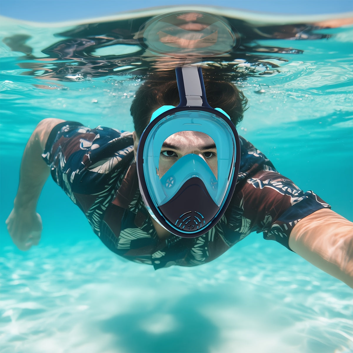 Full Face Silicone Snorkeling Mask, Large Frame Full Dry Panoramic Snorkel Mask with Camera Holder, Anti-Fog Swimming Goggles Swim Glasses Set for Adults