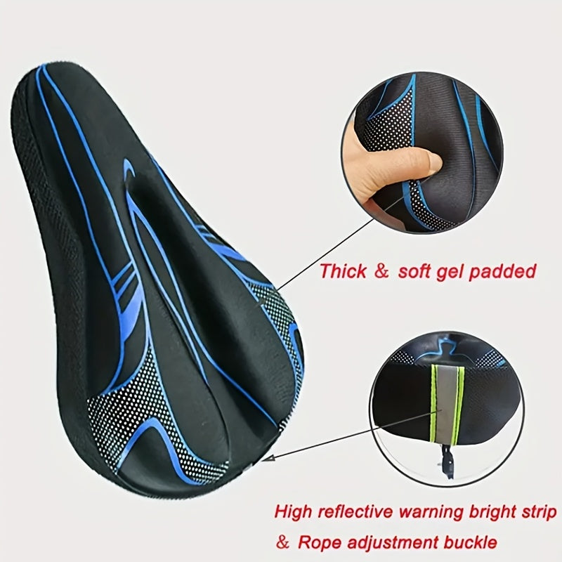 Soft & Thickened Gel Bike Seat Cushion - Fit for, Adjustable Unisex Saddle for Mountain & Road Bikes, Comfortable Silicone Padding for Enhanced Riding Experience, Black with Blue/Red Accents, Mountain Bike Accessories