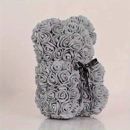 Charming Rose Bear - Perfect Valentine's Day & Anniversary Gift, 22.86cm Artificial Flower Teddy Bear for Home Decor