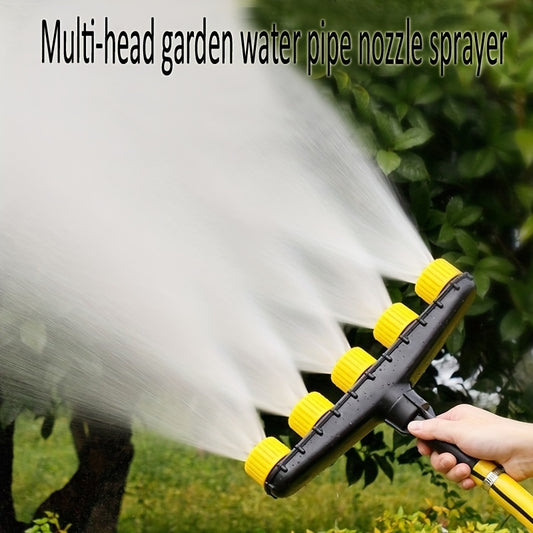 1pc Adjustable Multi-Head Garden Hose Nozzle Sprayer, Durable Plastic, Sleek Black Design, Efficient Watering for Lawn, Vegetables & Flowers, Fits US Garden Hoses, Garden Watering Tool