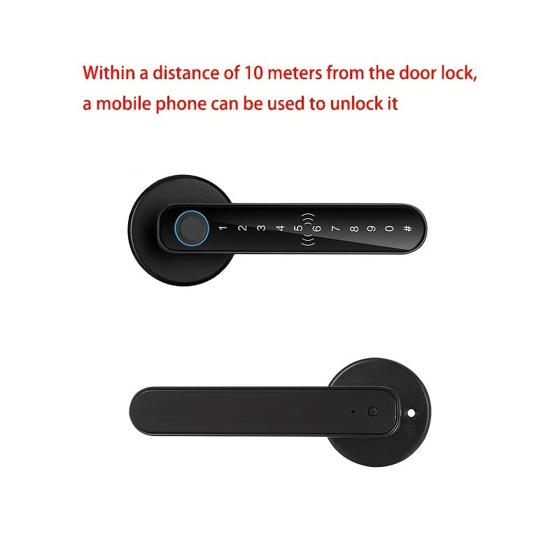 1pc Smart Door Lock with 5 Unlocking Methods (Fingerprint/Password/Card/Key/IC/APP) - Wireless Enabled, Anti-Peeping Sensing, Mechanical Key Backup, Real-Time Status & Unlock Record, Emergency Battery Backup (4 AAA Not Includ