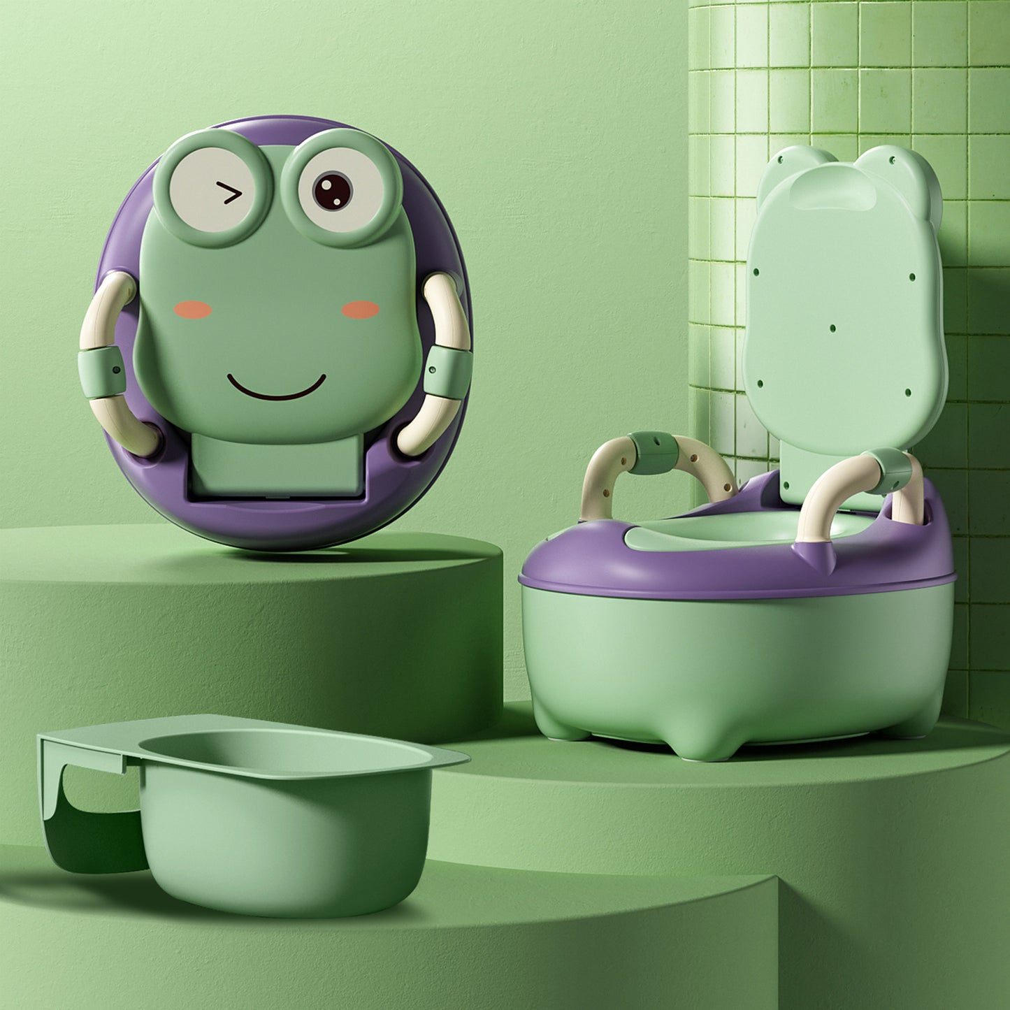 Baby Toilet, Toddler Potty Training Toilet with Toilet Brush, 19. 5cm/21cm High Children's Potty, Green/Blue