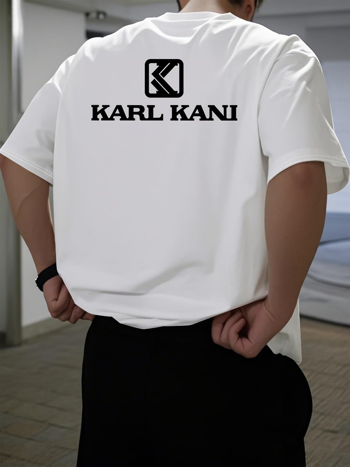 Men'S Casual Crew Neck T-Shirt with "KARL KANI" Graphic - Breathable, Moisture-Wicking, Short Sleeve, Regular Fit, Geometric Pattern, Ideal for Home & Outdoor Activities, All-Season Comfort, Outdoor Clothing | Relaxed Fit Shi