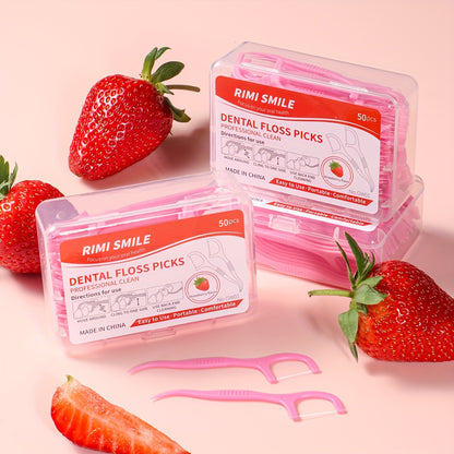 50/150pcs Strawberry Flavor Dental Floss Sticks, Small and Convenient, Polyethylene (PE), Alcohol Free, for Personal Intercalary Cleaning