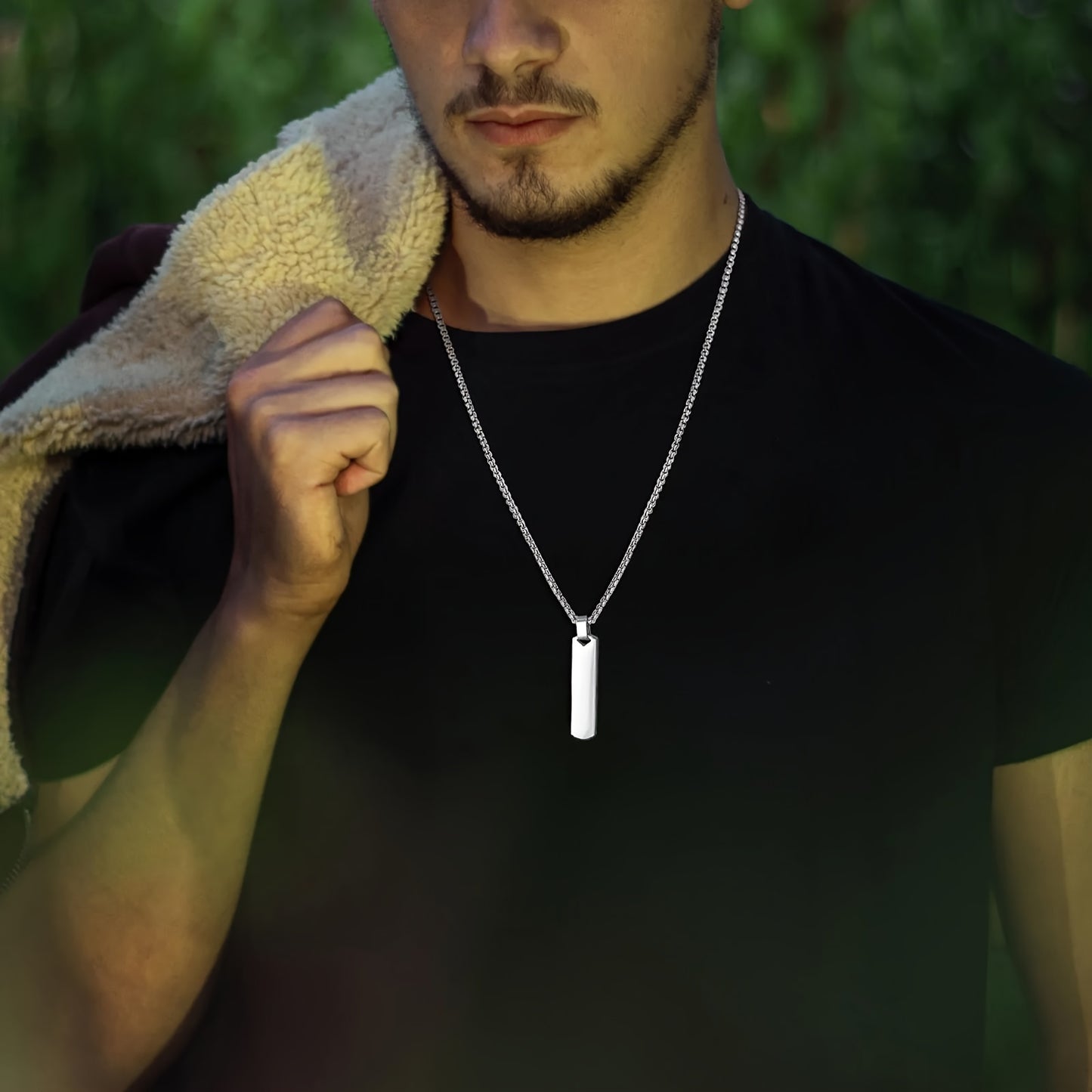 Letter Necklace Pendant Made of Stainless Steel, Featuring a Laser-Etched Design of 26 Letters, Polished for a Stylish 3D Rectangular Look, Suitable for Men.