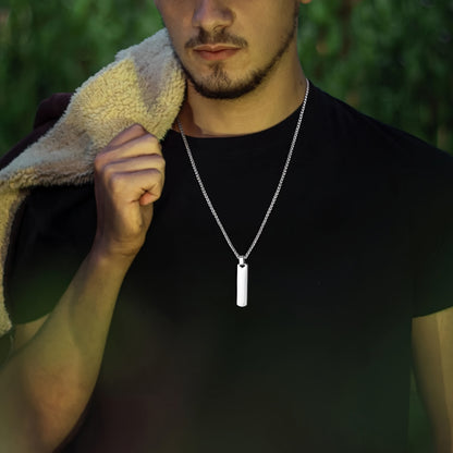 Letter Necklace Pendant Made of Stainless Steel, Featuring a Laser-Etched Design of 26 Letters, Polished for a Stylish 3D Rectangular Look, Suitable for Men.