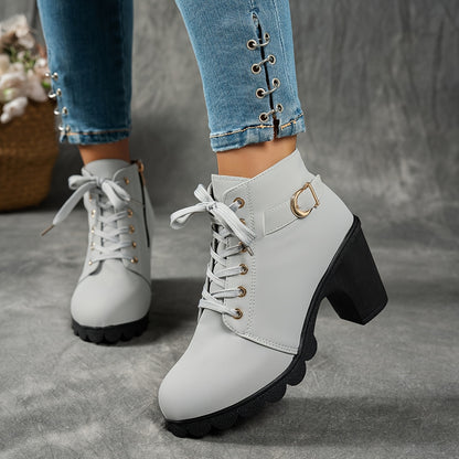 MagiMoBo Women'S Mid-Heel Ankle Boots with Side Zipper - Comfortable Faux Cover, Decorative Buckle Design, All-Season Versatile Casual Shoes for Casual Attire, Chunky Heel, Versatile Ankle Boots | Decorative Buckle Boots | Sy