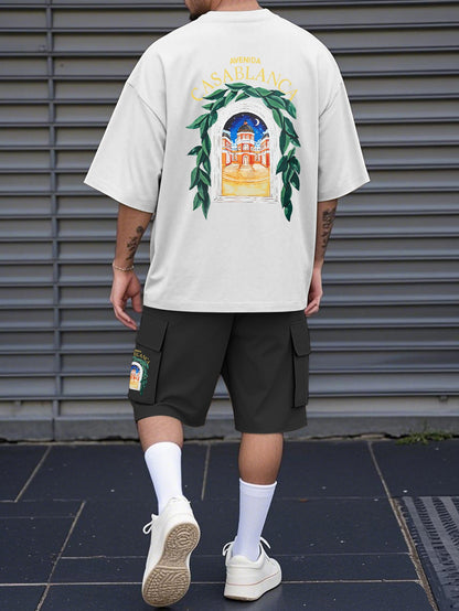 New Loose-Fitting Breathable Men'S Round Neck Short-Sleeved T-Shirt And Workwear Style Multi-Pocket Shorts Set Summer Leisure Sports Two-Piece Suit, Fashionable Sports Casual Versatile Tops And Pants for Men And Women