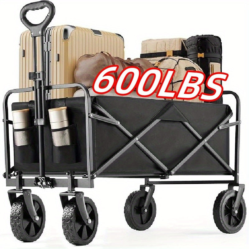One piece Foldable camper with wheels, garden cart, multi-purpose heavy-duty four-wheeler for sports, gardening, camping and shopping, heavy duty, large capacity, black