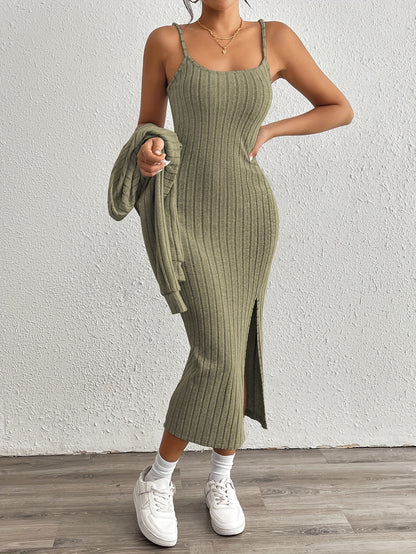 Simple y Fleece Two-Piece Dress and Jacket Set