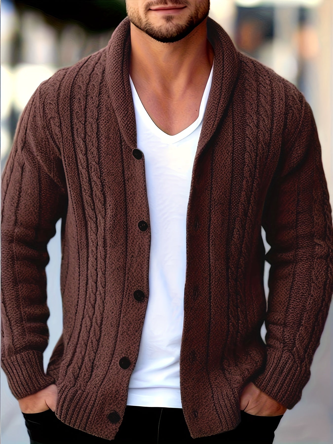 Men's Casual Sport Knit Cardigan, Fashionable Knitted Sweater | Long Sleeve Autumn and Winter Thickened Warmth, Cable Knitting Technique, Buttoned Cardigan, Regular Fit Casual Style for Fall and Winter
