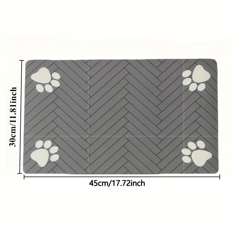 1pc Quick-Dry Diatom Mud Pet Feeding Mat - Splash-Proof, Absorbent, Easy to Clean, Suitable for Dogs and Cats, Herringbone Pattern with Paw Print Design, Washable Pet Feeding Mat