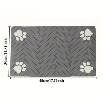 1pc Quick-Dry Diatom Mud Pet Feeding Mat - Splash-Proof, Absorbent, Easy to Clean, Suitable for Dogs and Cats, Herringbone Pattern with Paw Print Design, Washable Pet Feeding Mat