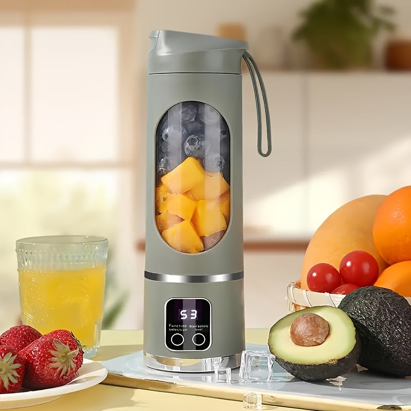 USB-Powered Portable Blender & Juicer with Digital Display, Stainless Steel Blade & Large Capacity (10.14-16.91oz) - Cordless Electric Mixer for Smoothies, Ice, Fresh Fruit Drinks - Compact Design with Ergonomic Handle, Speed