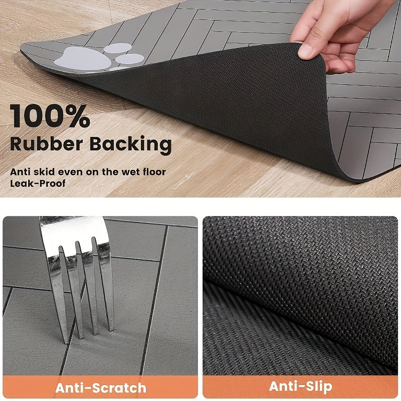 1pc Quick-Dry Diatom Mud Pet Feeding Mat - Splash-Proof, Absorbent, Easy to Clean, Suitable for Dogs and Cats, Herringbone Pattern with Paw Print Design, Washable Pet Feeding Mat