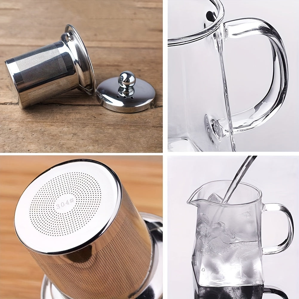 1pc Thick High-Temperature Resistant Glass Teapot with Stainless Steel Filter, Large Capacity for Herbal Tea, Black Tea, and Flower Tea - Ideal for Home Use, No Electricity Required, Home Tea Brewing | Elegant Teapot Design |