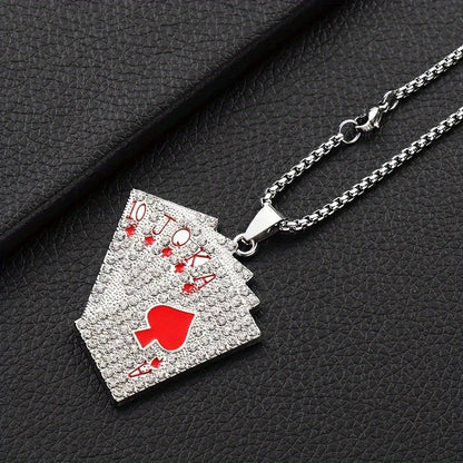 1Pc Sparkling Hip Hop Style Poker Card Pendant Necklace For Men- A Unique Jewelry Accessory