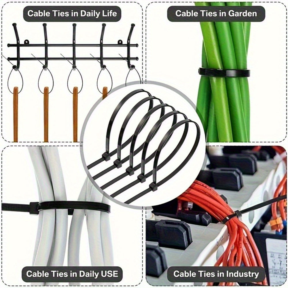 500-Pack Heavy-Duty Self-Locking Cable Ties - Adjustable Locking Zip Ties, Waterproof, Anti-Slip, Scratch & Bend Resistant - Heavy Duty Organizer Bundling for Indoor/Outdoor, Home, Office, Gardening, Construction - (30.48cm,2