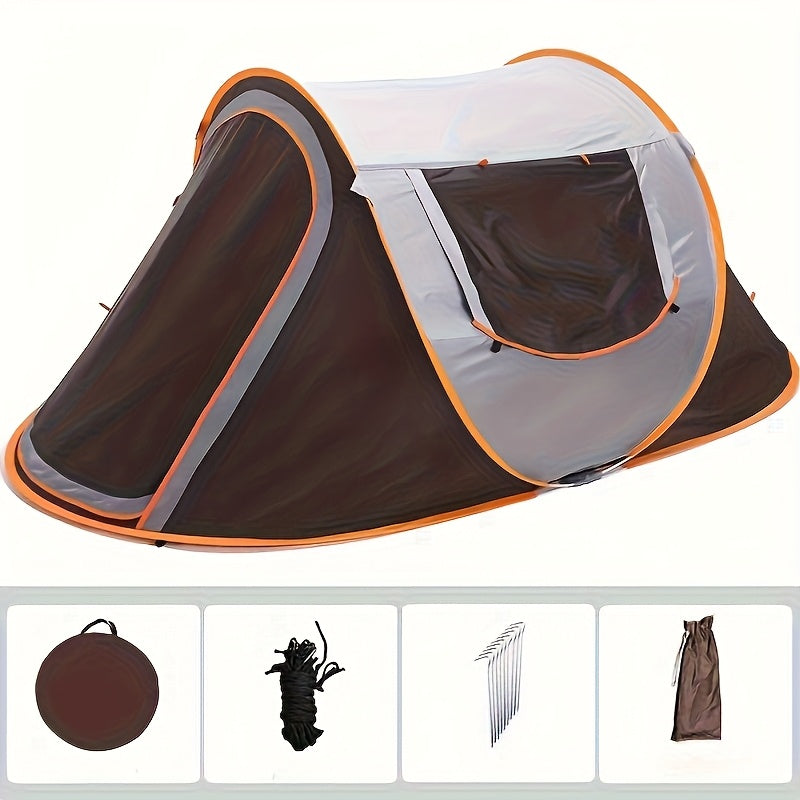 4-Person Automatic Pop-Up Camping Tent - Lightweight 190T Polyester & 210D Oxford Floor, 4 Wind Ropes, 8 Ground Stakes, 3.0mm Height, 1.9m Length - Easy Setup Oval Tent for Family Camping, Hiking, Outdoor Adventures (Mixed Co