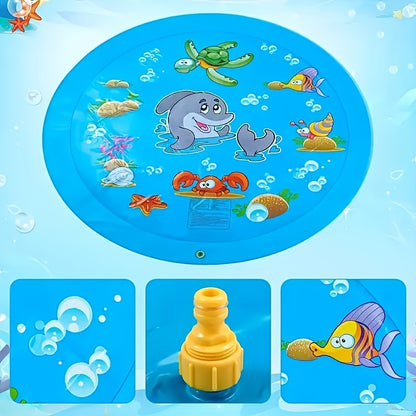 1pc Extra-Large 100.08cm Thick PVC Kids' Water Sprinkler with Marine Life Design - Perfect for Ages 6-8 | Portable & Foldable Inflatable Splash Pad for Outdoor Play, Lawn Fun & Pet Bathing | Blue | Ideal Summer Cool-Down Toy
