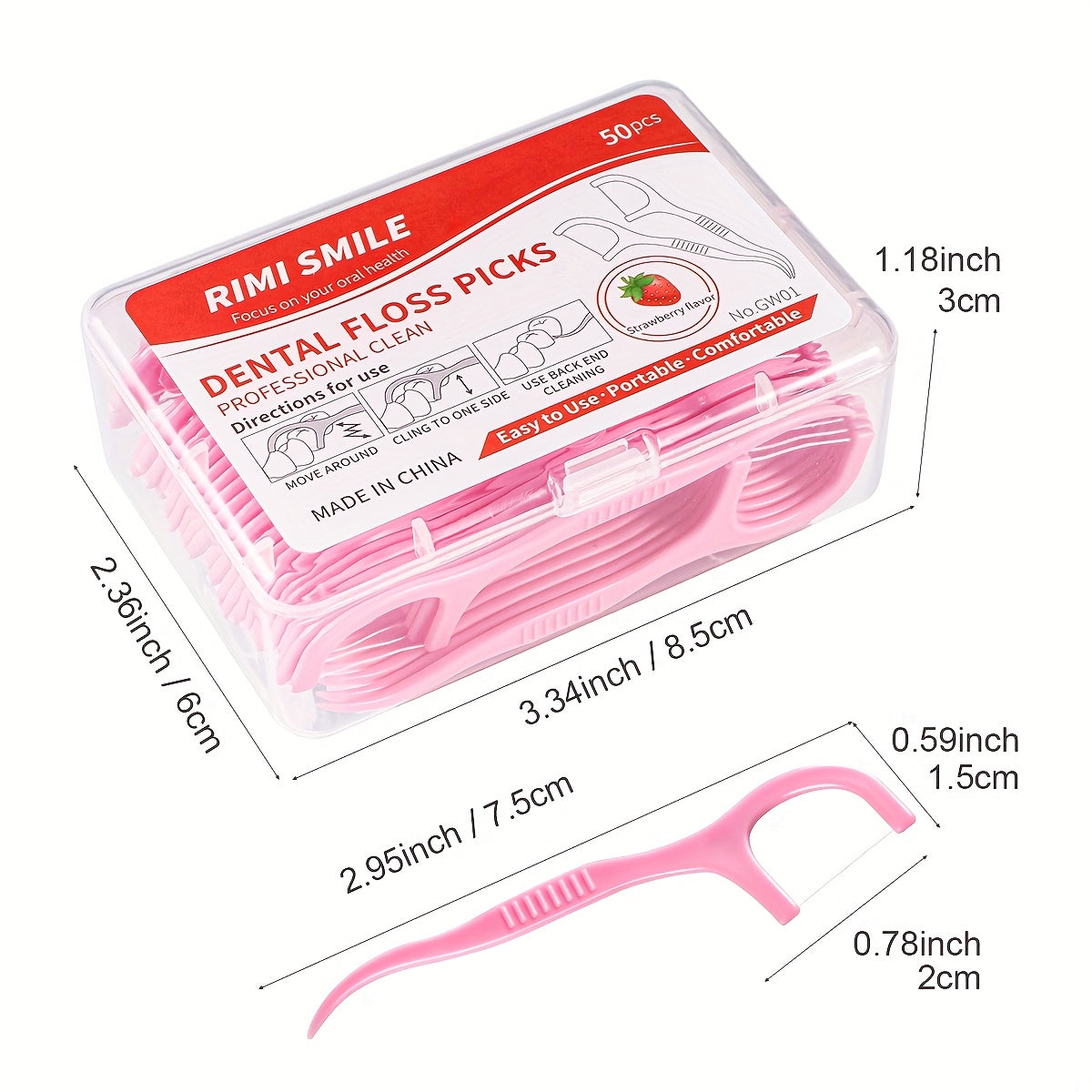50/150pcs Strawberry Flavor Dental Floss Sticks, Small and Convenient, Polyethylene (PE), Alcohol Free, for Personal Intercalary Cleaning