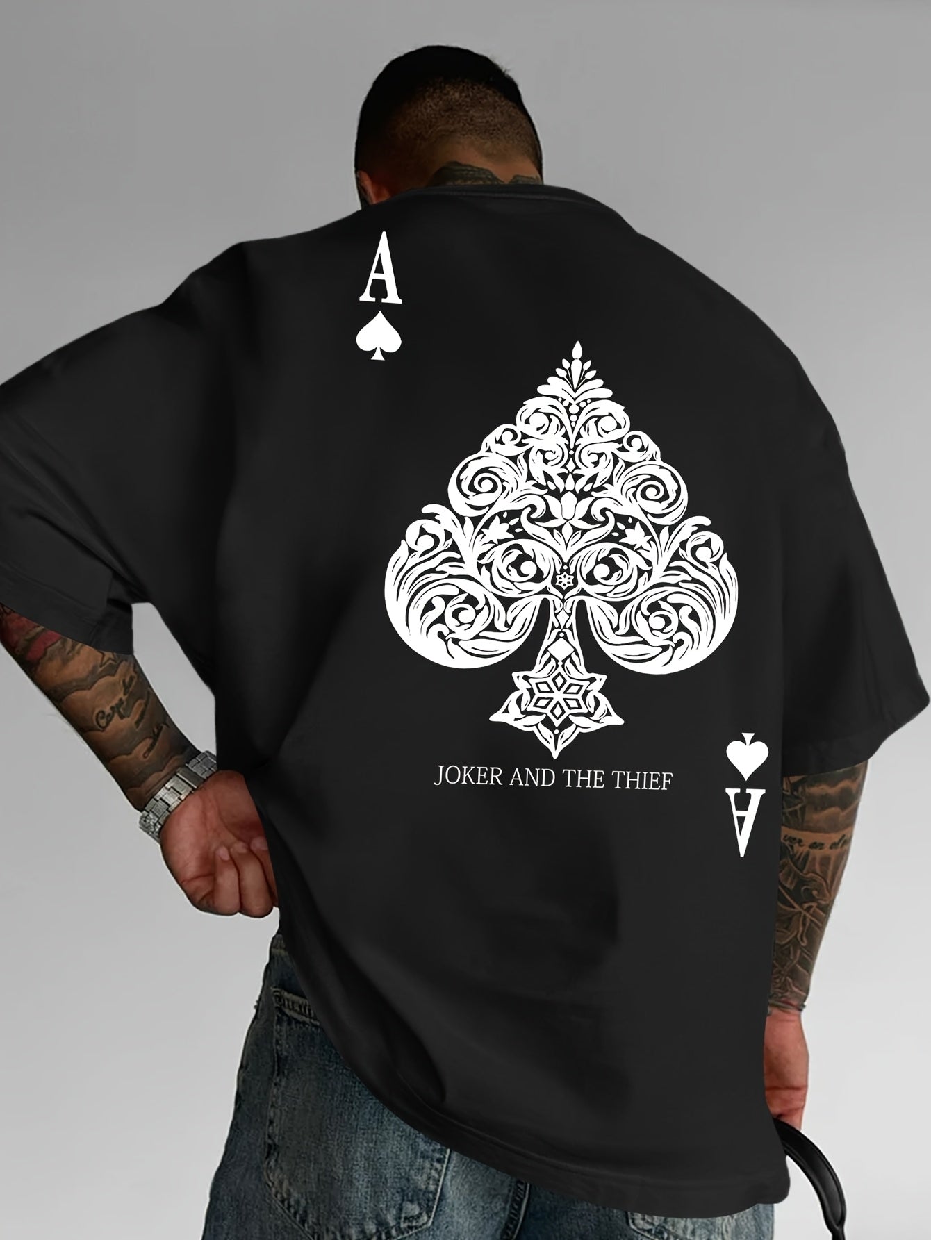 Men's Pink Street Style Graphic T-Shirt - Joker and the Thief Design, Loose Fit, Round Neck, Short Sleeve, Geometric Pattern, Machine Washable, Summer Casual Wear for Adults