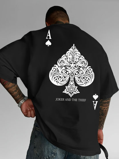 Men's Pink Street Style Graphic T-Shirt - Joker and the Thief Design, Loose Fit, Round Neck, Short Sleeve, Geometric Pattern, Machine Washable, Summer Casual Wear for Adults