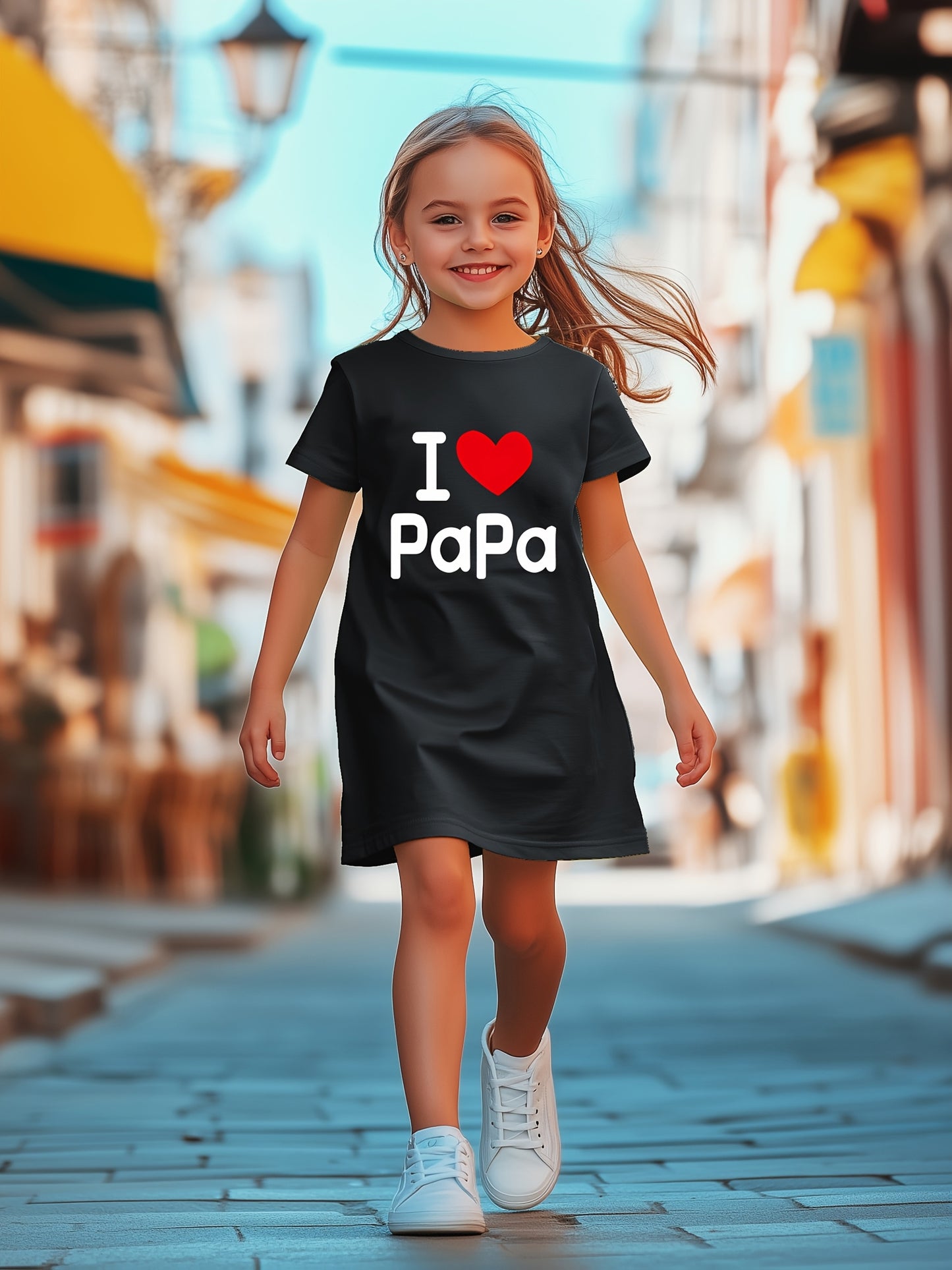 Youngsters' 'I Love Papa' Graphic Dress | Lavender Polyester-Spandex Blend | Breathable & Stretchy Short Sleeve Round Neck | Machine Washable | Casual Summer Outfit for Girls