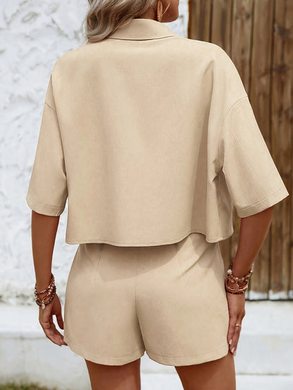 Stylish Versatile Short Sleeve Shirt + High-Waist Shorts Set 009