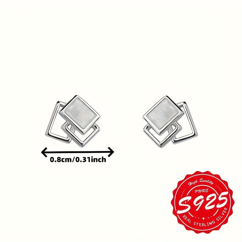 2-Pack Boho Sexy 925 Sterling Silver Square Stud Earrings with Resin Inlay, Lightweight 0.9g, Daily & Gift Occasion, All-Season Jewelry with Gift Box