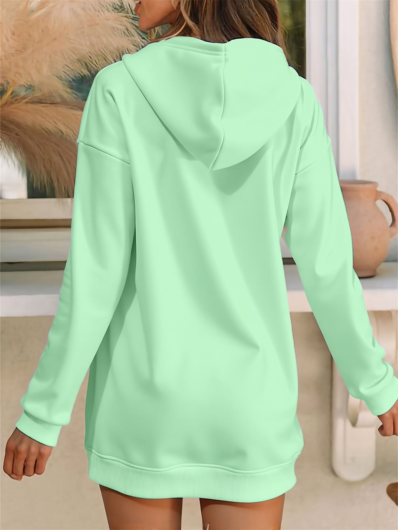 Milano Women'S Casual Hooded Sweatshirt Dress - Long Sleeve, Loose Fit, Thickened Letter Print Pullover with Round Neck, Perfect for Fall/Winter Fashion, Casual Wear Dress | Trendy Casual Style | Comfortable Wear