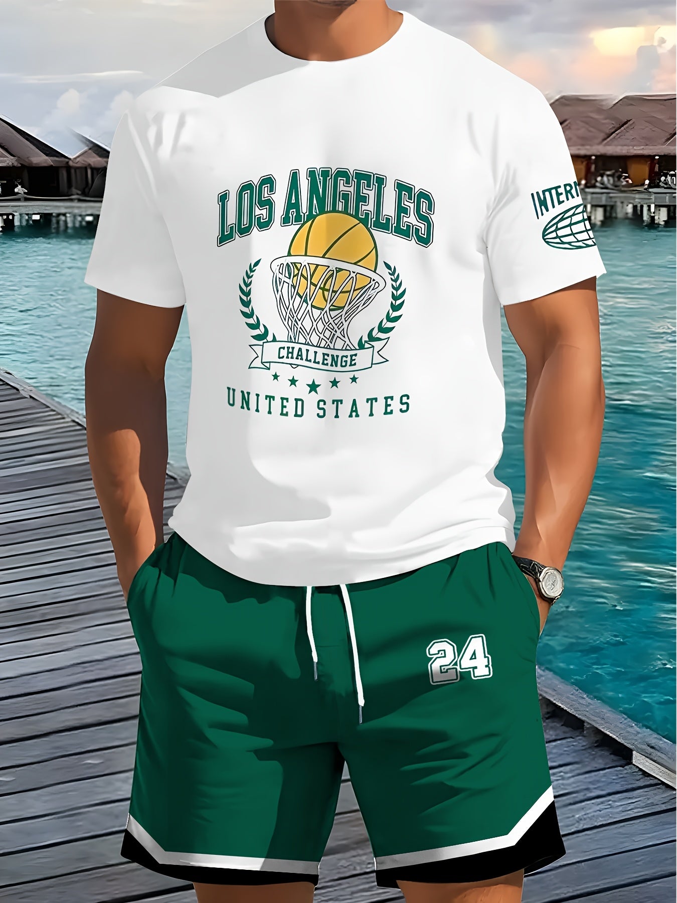 2pcs Men'S Summer Basketball Training Running Suit, Basketball Short Sleeve T-Shirt and 24 Shorts Set