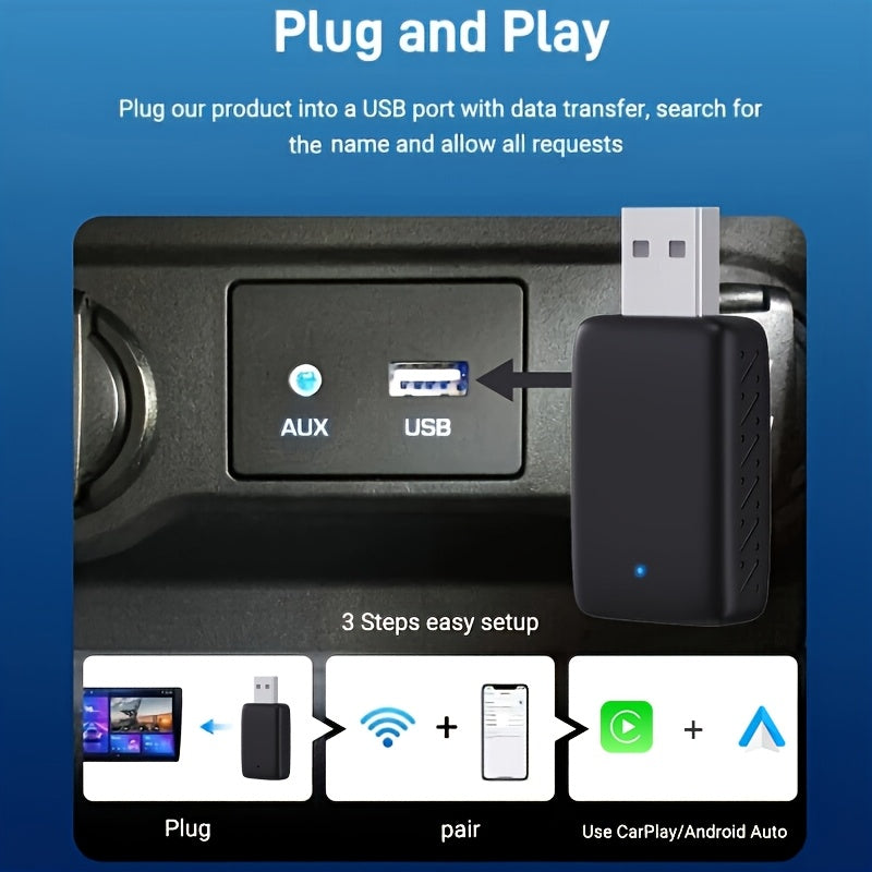 2-in-1 Wireless CarPlay & Android Auto AI Box, Compatible with 99% Original Cars – Wired to Wireless Conversion (2.4~5.0 GHz WiFi5), Stylish and Portable for iPhone iOS 10+ / Android 11+ Devices
