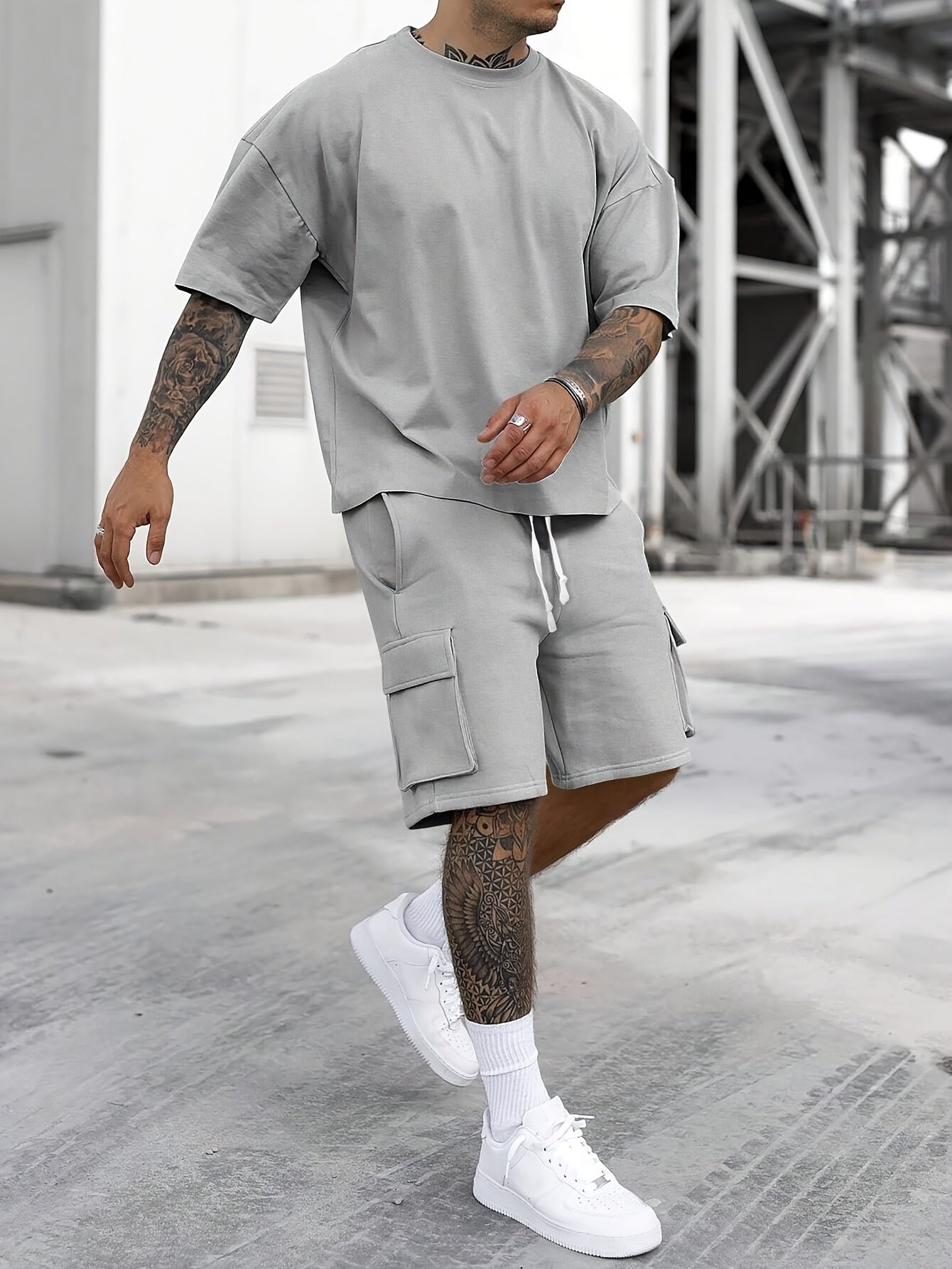 Summer Heavyweight FOG Color Earth Tone Short Sleeve Shorts Streetwear Loose Fashion Set