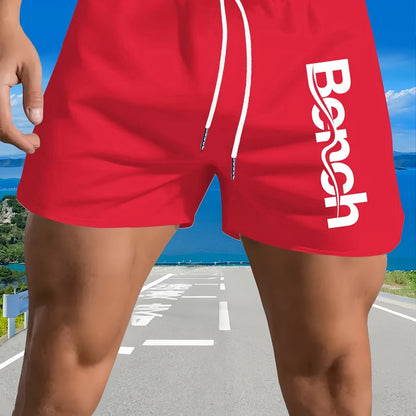 Men'S Quick-Dry Swim Trunks with Drawstring Waist - Vibrant Pink Geometric Pattern Beach Shorts, Breathable Regular Fit Casual Swimwear for Summer, Bathing Suits, Quickdrying Fabric
