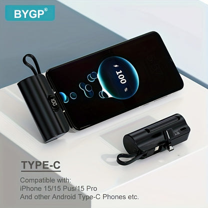 BYGP 5000mAh Mini Portable Charger, USB Type-C, Universal Emergency Power Bank for iPhone 14/13/12 Pro Max, iPad Pro, Samsung Android, Compact Travel Phone Charging Backup Battery Pack, Rechargeable ≤36V