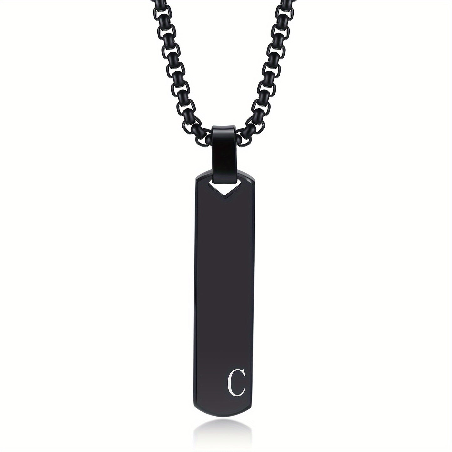 Letter Necklace Pendant Made of Stainless Steel, Featuring a Laser-Etched Design of 26 Letters, Polished for a Stylish 3D Rectangular Look, Suitable for Men.