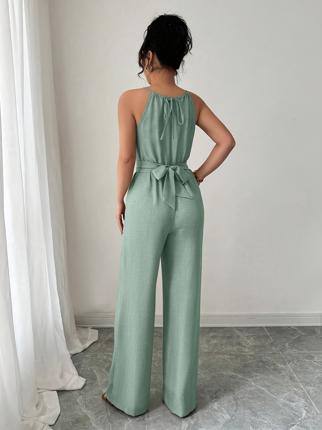Women'S Elegant Off-Shoulder Twist Front Jumpsuit - Beige Wide-Leg Jumpsuit with Adjustable Waist Tie, Perfect for Spring & Summer Casual or Dressy Outfits, Casual Chic Wear | Offshoulder Fashion | Polyester Fabric