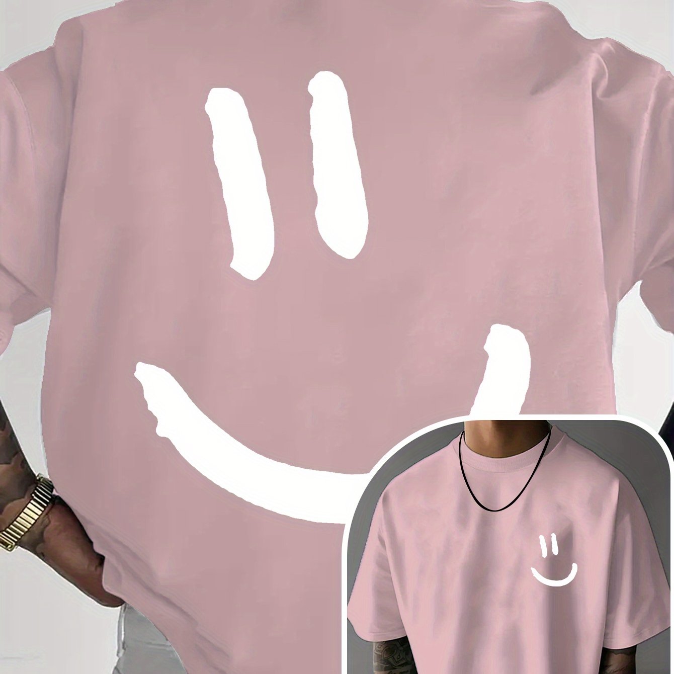 Men'S Casual Crew Neck T-Shirt with Happy Face Print | Comfortable & Breathable | Summer Streetwear and Everyday Tee | Versatile Short Sleeve Top | Lightweight Fabric