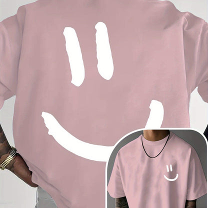Men'S Casual Crew Neck T-Shirt with Happy Face Print | Comfortable & Breathable | Summer Streetwear and Everyday Tee | Versatile Short Sleeve Top | Lightweight Fabric